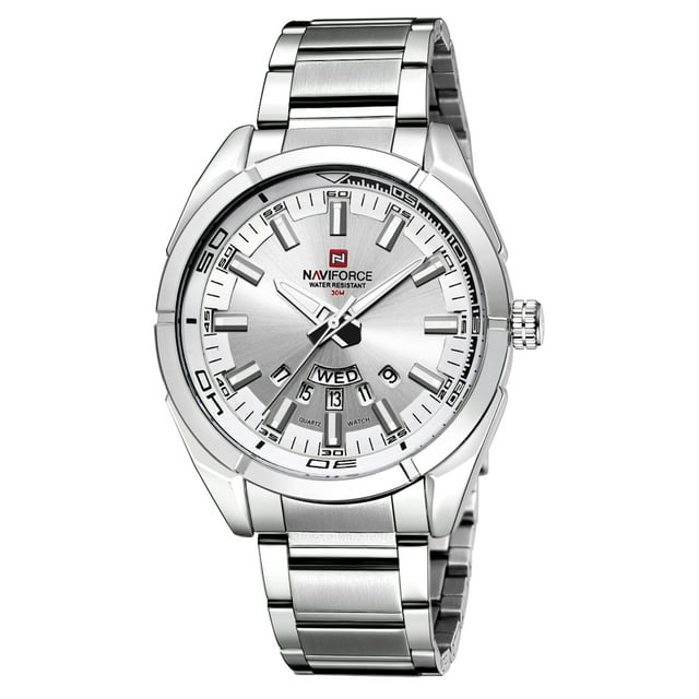 NAVIFORCE NAVIFORCE NF9038 Men's Stylish Quartz Watch with Multifunction, Waterproof Steel Strap, Luminous Display, Auto Date/Week, Silver-White