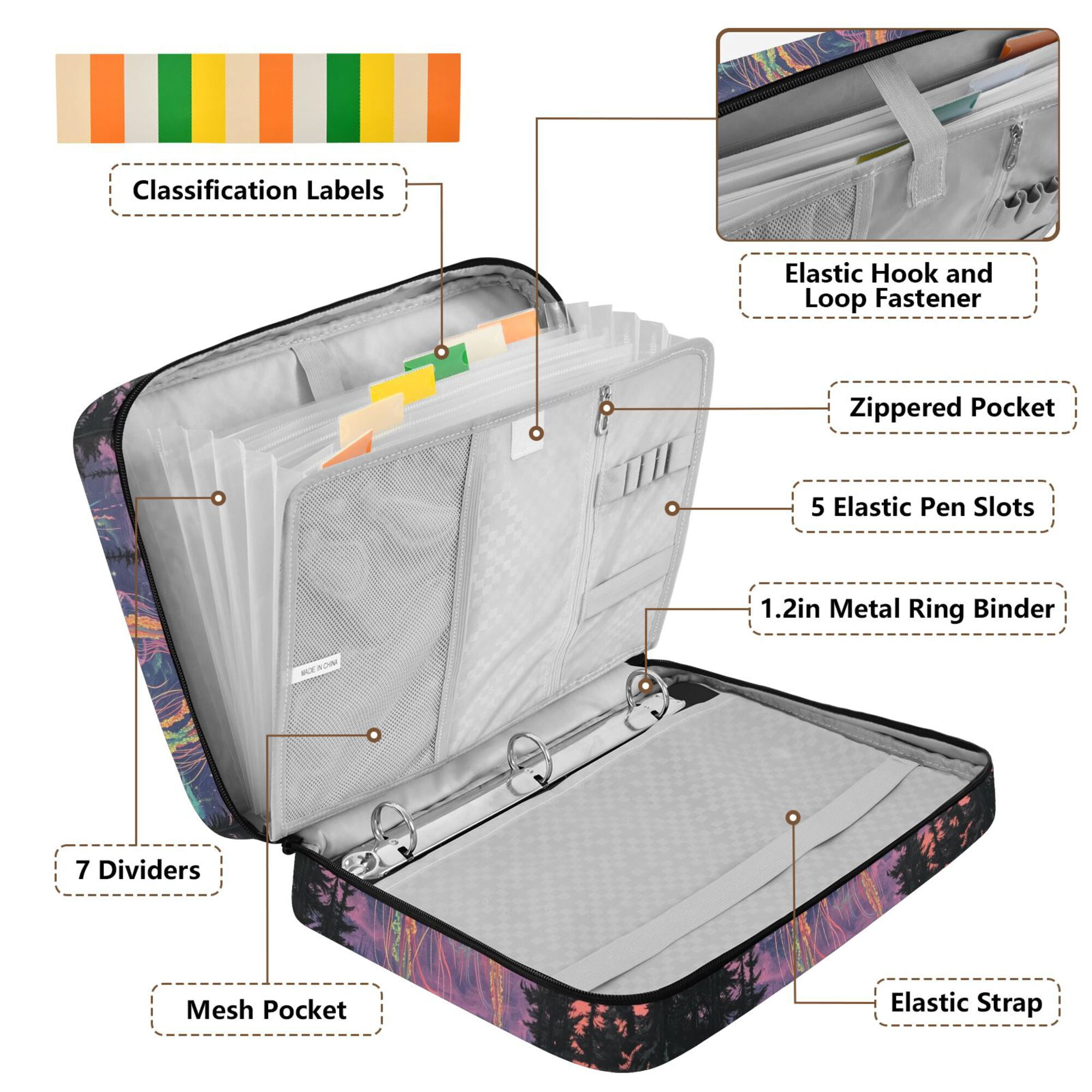 FORMRS Accordion File Folder A4 Size 7-Pocket Expanding Document Organizer Bag with 3 Ring Binder, Psychedelic Jellyfish
