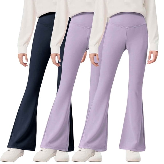 CLOISE Yoga Leggings Flare for Boys Girls 3 Pack Full Length Tights Stretchy Workout Pants Solid Seamless High Waist Bottoms
