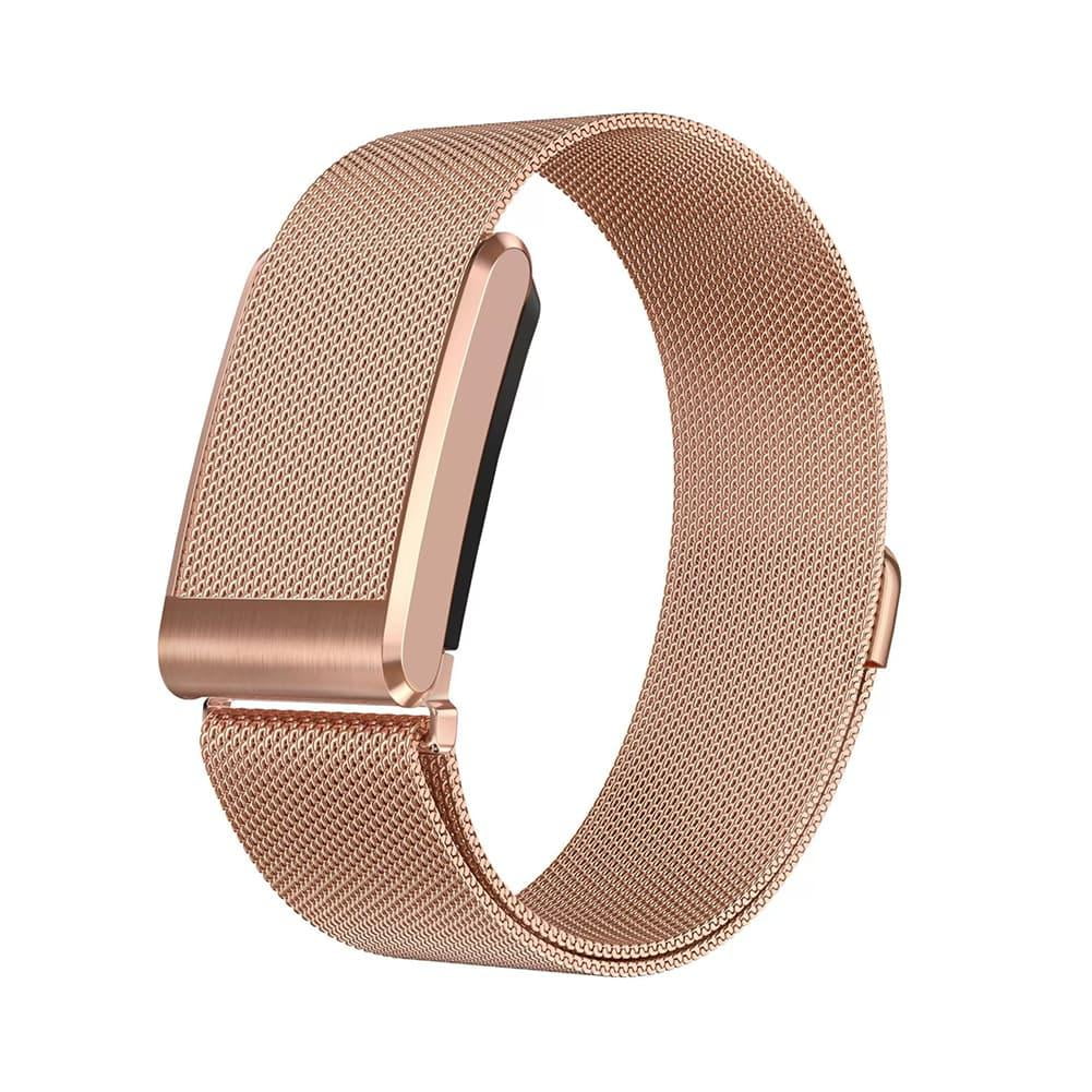 Milanese Magnetic Stainless Steel Fitness Tracker Band Breathable Woven Mesh Replacement Wrist Strap for Compatible Trackers Rose Gold