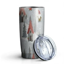 20oz Tumblers Gray Christmas Gnome Village Pattern Stainless Steel Vacuum Insulated Double Wall Travel Tumbler Cups Mug with Lid and Straw,Cleaning Brush for Cold & Hot Drinks