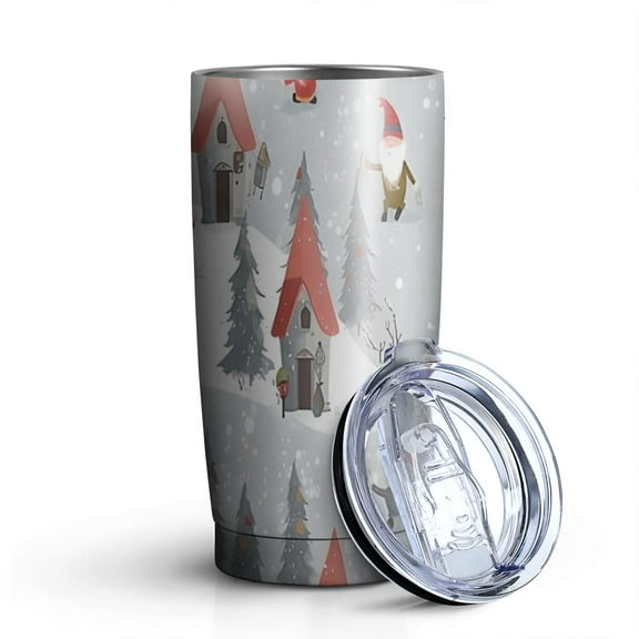 20oz Tumblers Gray Christmas Gnome Village Pattern Stainless Steel Vacuum Insulated Double Wall Travel Tumbler Cups Mug with Lid and Straw,Cleaning Brush for Cold & Hot Drinks