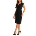 thumbnail image 4 of INSPIRE CHIC Vintage Sheath Dress for Women's V Neck Cap Sleeves Split Pencil Dresses S Black, 4 of 5