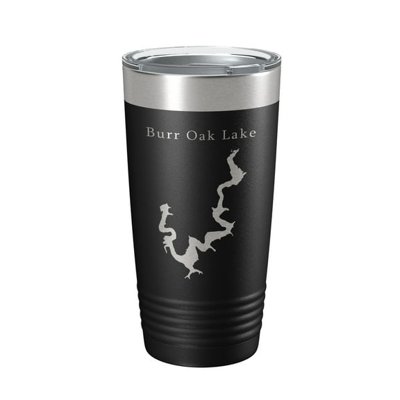 Burr Oak Lake Map Tumbler Travel Mug Insulated Laser Engraved Coffee Cup Ohio 20 oz Black