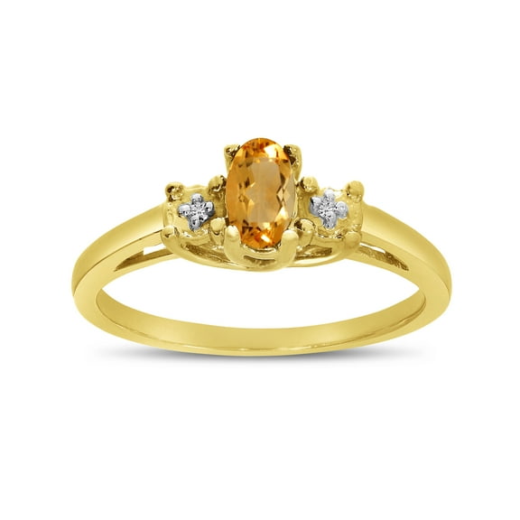 10k Yellow Gold Oval Citrine And Diamond Ring