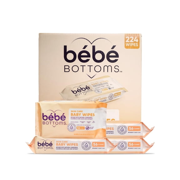 Bébé Bottoms Facial Cloth and Baby Wipe | Hypoallergenic, Fragrance & Paraben Free | Sensitive Skin Friendly | Infused with Natural Chamomile Calendula and Aloe Leaf Extract | 224 Count