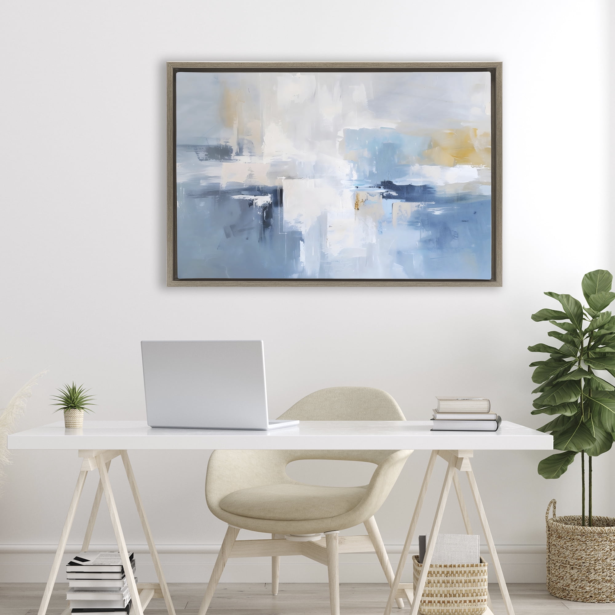 Stupell Industries Blue Sea Mist Horizon Brown Framed Floater Canvas Wall Art, design by Creative Studio
