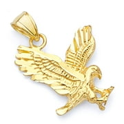 Wellingsale 14K Yellow Gold Polished Diamond Cut Ornate Eagle Wildlife Pendant