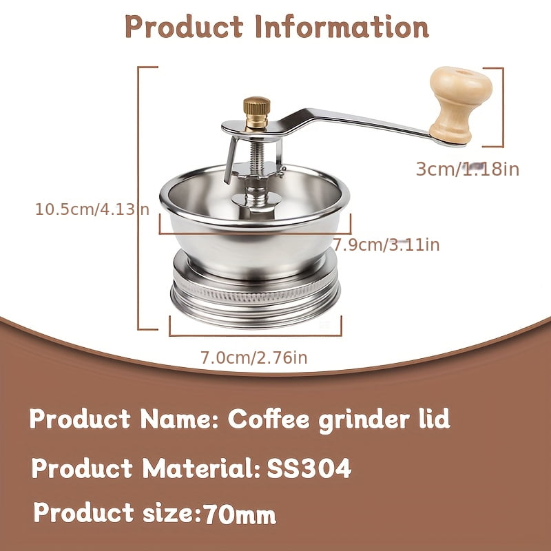 Lid Accessory for Stainless Steel Coffee Grinder Designed for And Wide-Mouth Mason Jars - a Manual Burr Grinder Perfect for Fresh Coffee, Great-70MM