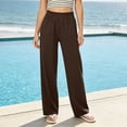 thumbnail image 2 of Womens Straight Leg Pants Elastic Waist Side Pockets Solid Color Long Trousers Everyday Basic Pants, 2 of 10