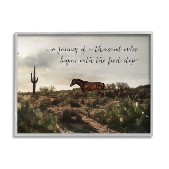 Journey Begins With First Step Scenery Animals & Insects Graphic Art Gray Framed Art Print Wall Art