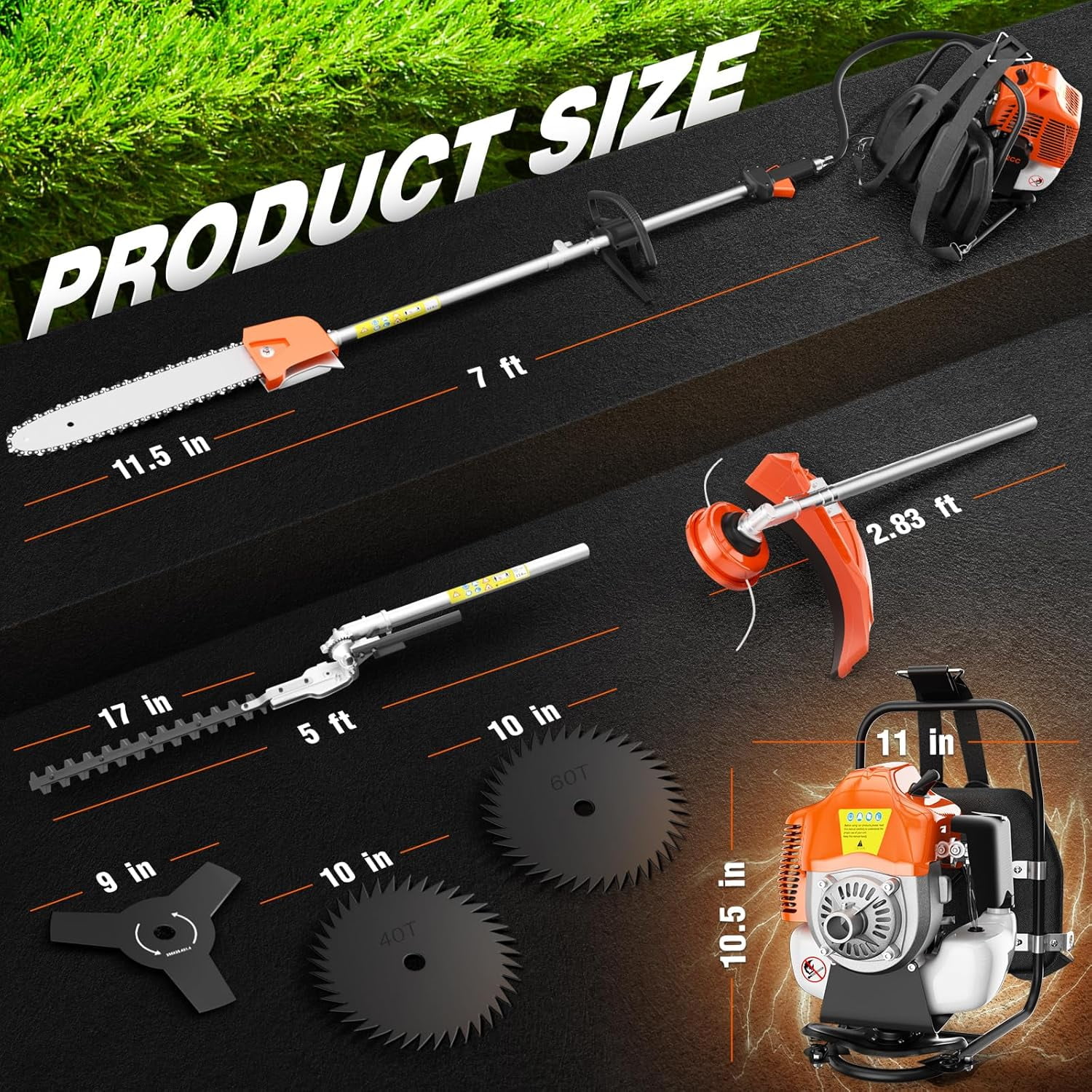 EAYSG 6 in 1 52cc Brush Weed Cutter Petrol Hedge Trimmer Grass Pruner Chainsaw Trimmer with Four Mowing Heads for Gardening Care