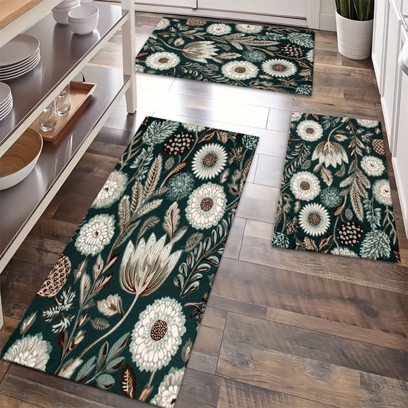 Floor Rugs Sets 3 Piece with Runner, Farmhouse Kitchen Rugs and Mats Non Skid Washable Runner Rug for Kitchen Sink Laundry