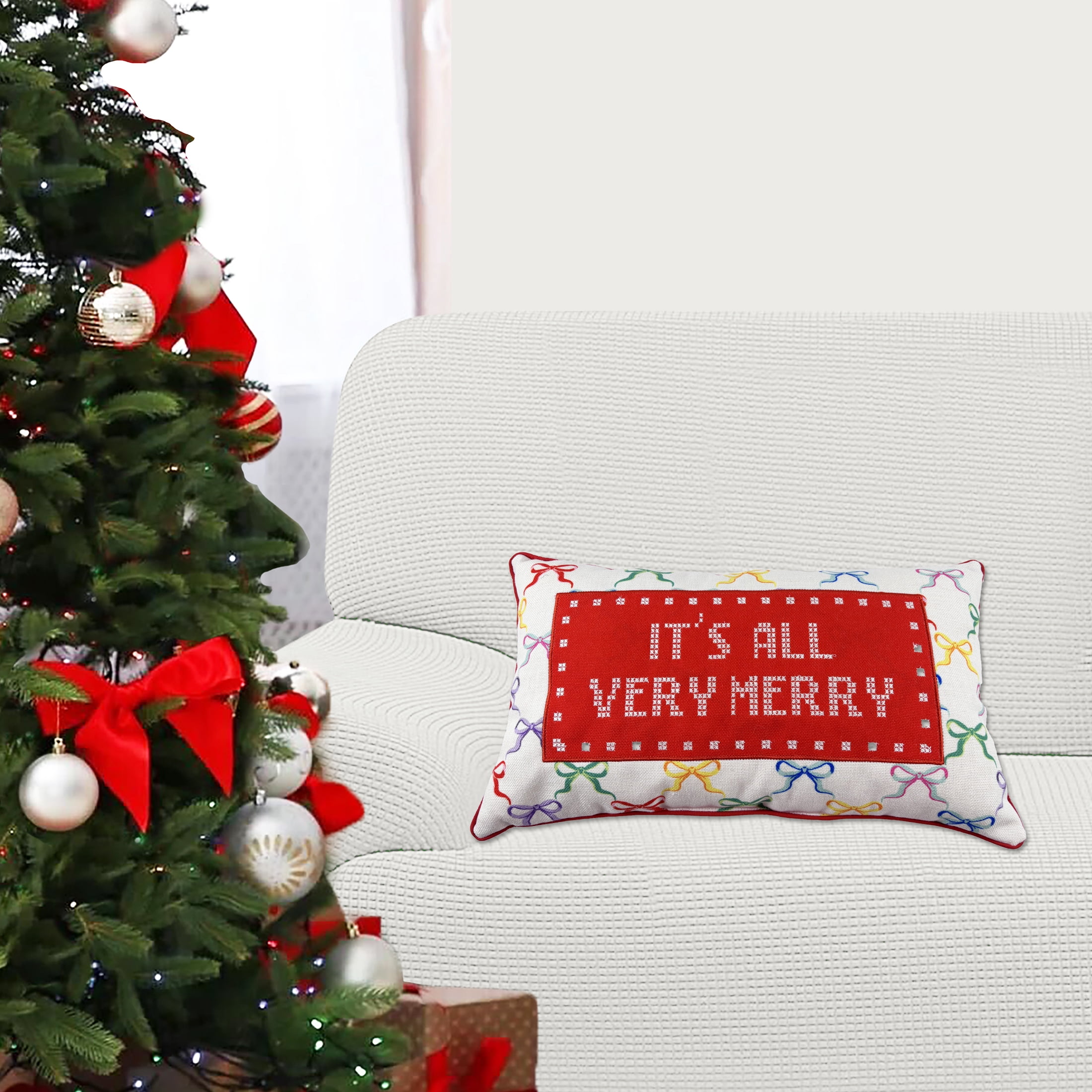 It's All Very Merry Decorative Christmas Lumbar Pillow, Multicolor, 18" x 10", by Holiday Time