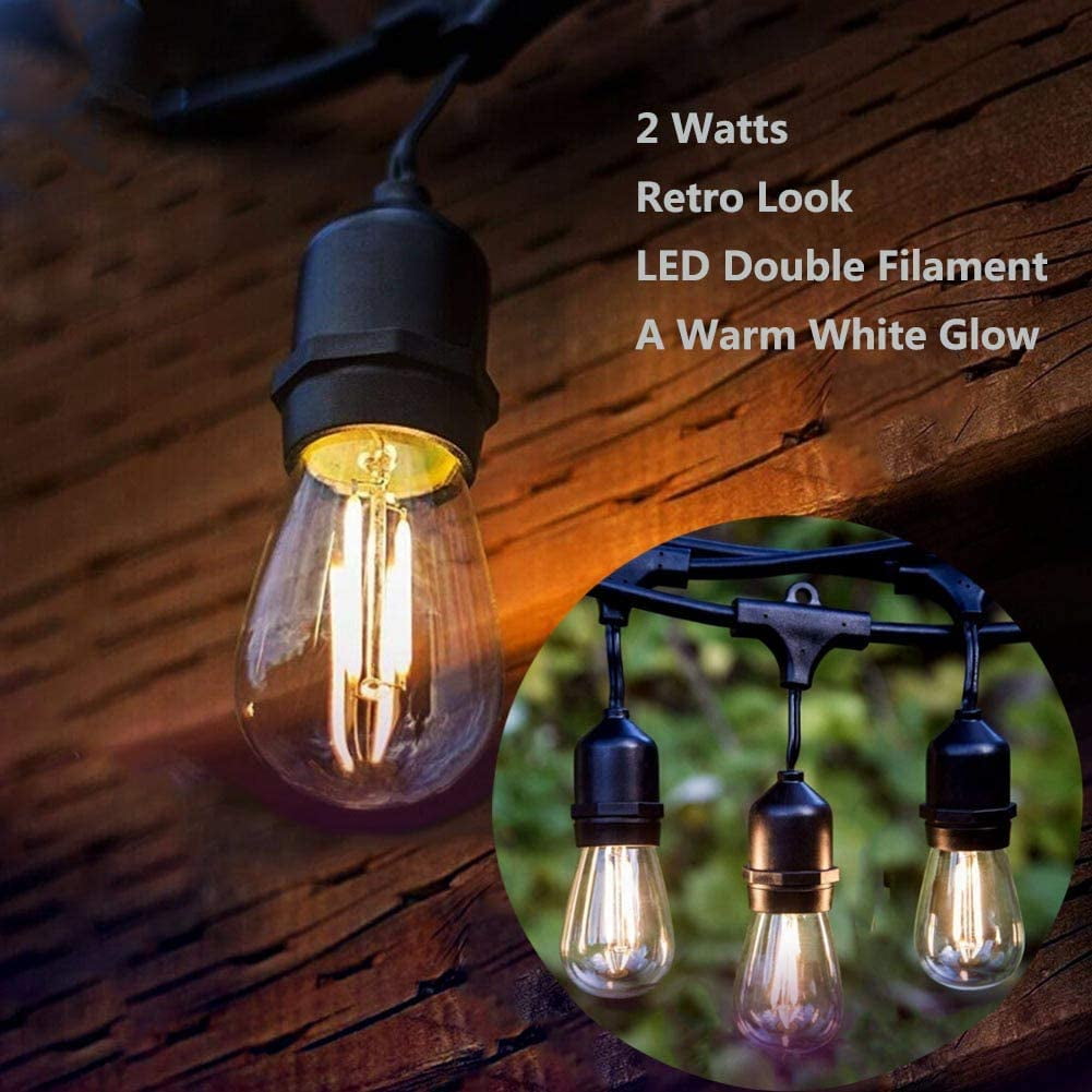 Yi Lighting 48ft Outdoor String Lights with 15pcs Dimmable Shatterproof LED Bulbs, Weatherproof for Patio Garden Porch Yard Party