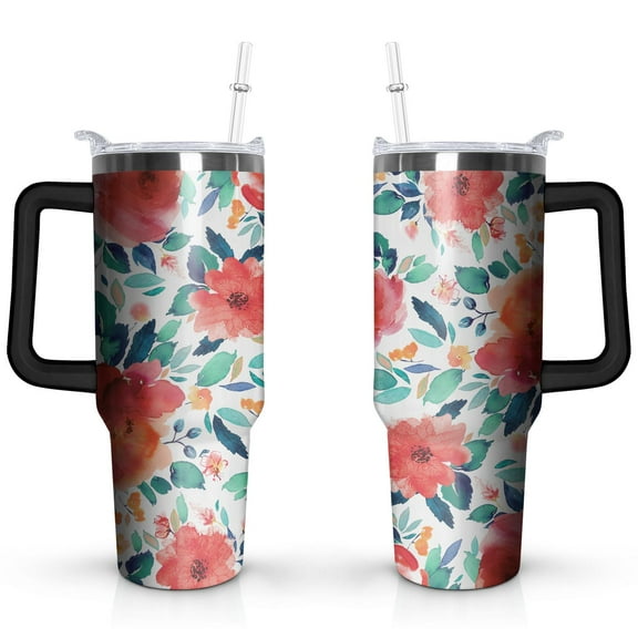 Pioneer Flower 40 OZ Tumbler Cup with Lid and Straw for Water Iced Tea Coffee Smoothie and More