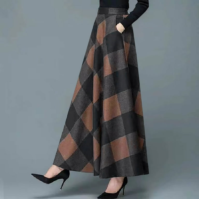 Silk plaid maxi skirt sale