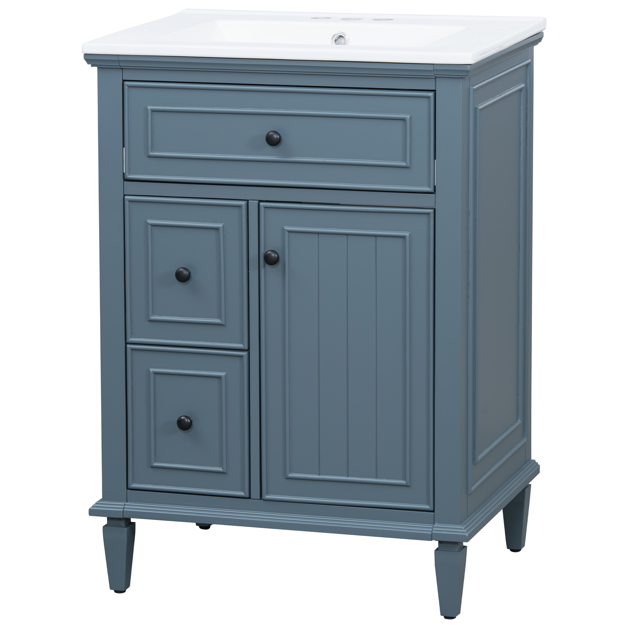 YIYADO 24" Bathroom Vanity with Sink, Bathroom Vanity Cabinet with One Flip Drawer and Two Drawers, Adjustable Shelf, Solid Wood and MDF, Blue