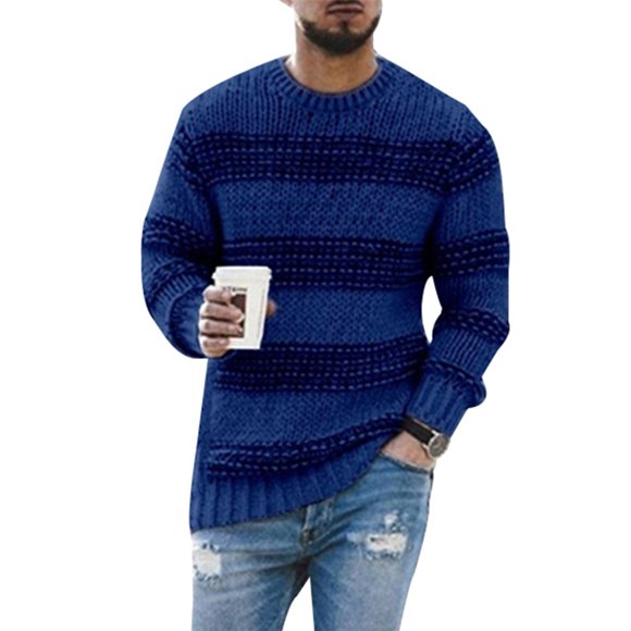 Cvlife Mens' s crew neck sweater Winter STRIPE Long sleeves pullover Leisure Bottom Top CVLIFE Casual suelto