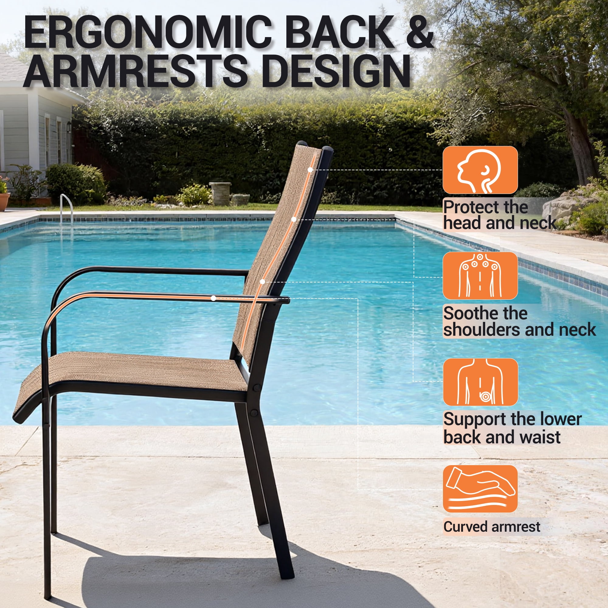 DELMANGO Patio Chairs Set of 8, Outdoor Dining Chairs High Back, All-Weather Padded Textilene Dining Chair for Lawn Porch Garden,Brown