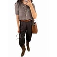 thumbnail image 3 of Women Short Sleeve Cardigan Cable Knit Cropped Button Down Crewneck Sweater Tops Mocha Color L, 3 of 9