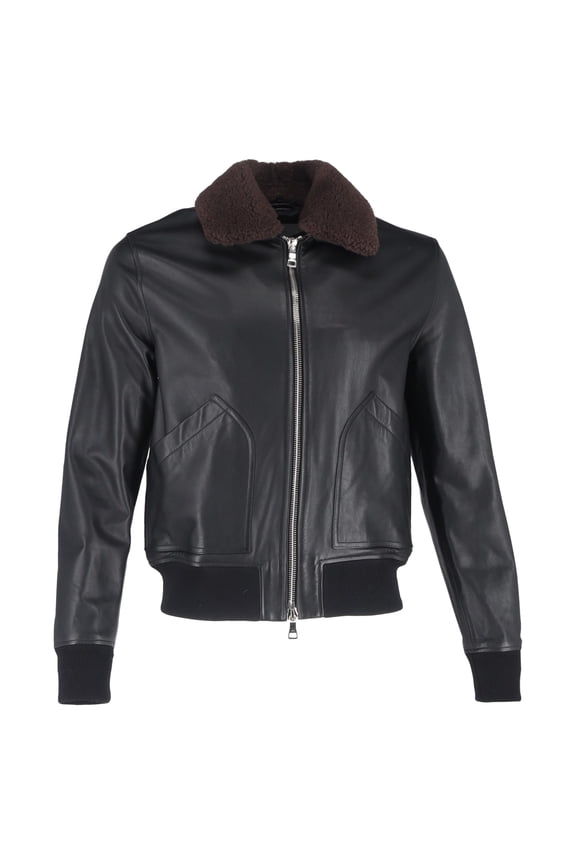 Pre-Owned Mr. P. Shear Trim Zipped Bomber Jacket in Black Leather