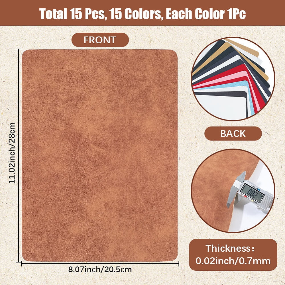 15Pcs 15 Colors PU Leather Fabric Craft Supplies Rectangle Mixed Color 280x205x0.7mm 1pc/color