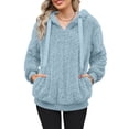 thumbnail image 6 of Fartey Womens Fuzzy Fleece Hoodies Cable Knit Warm Sherpa Pullover Sweatshirts Cozy Long Sleeve Hooded Sweatshirt Fashion Solid Color Winter Coat Outfits Blue S, 6 of 8