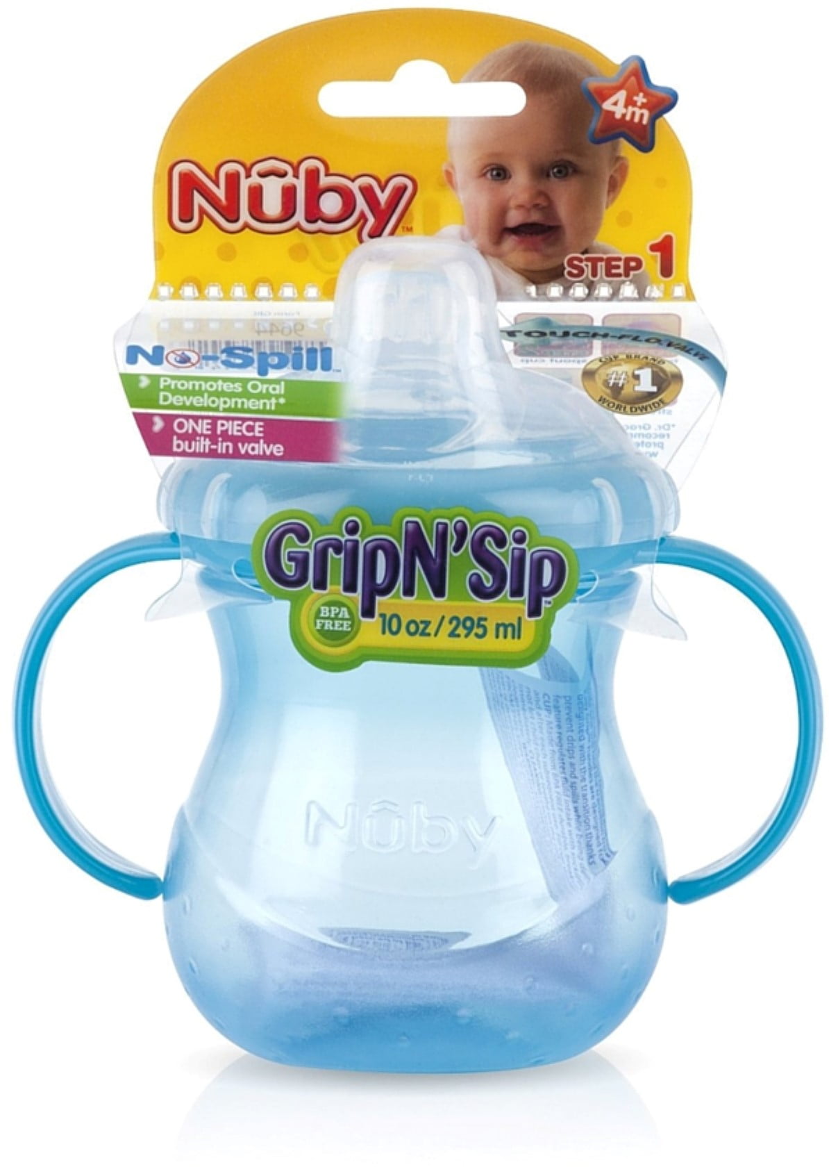 Boy Nuby 3 Piece No-Spill Grip N’ Sip Cup with Soft Flex Spout 10 Ounce 2 Handle with Clik It Lock Feature 