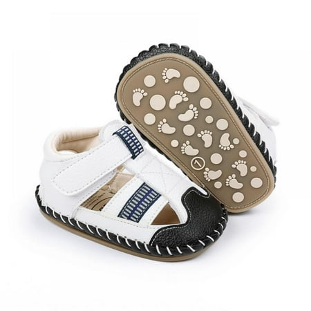 

Baby Boys Girls Summer Sandals Non Slip Soft Rubber Sole Outdoor Infant Toddler First Walker Crib Shoes Summer Outdoor Beach Shoes Cross Strap Snap Closure Prewalker Flats for Kids 0-18 Month White