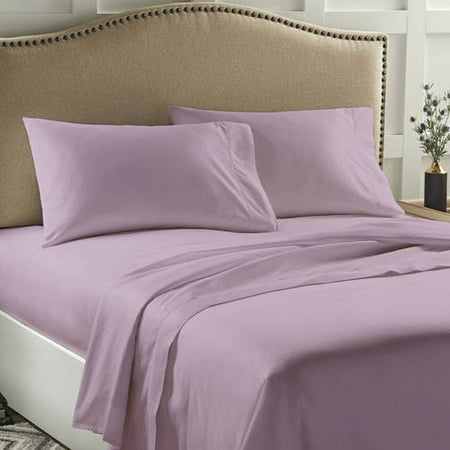 Better Homes and Gardens 400 Thread Count Solid Performance Bedding Queen Sheet Set, Purple