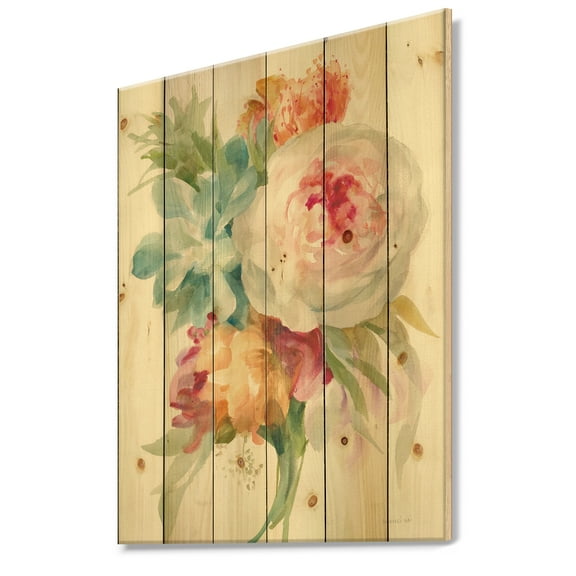 Designart 'Multicolor French Bouquet II' Farmhouse Print on Natural Pine Wood