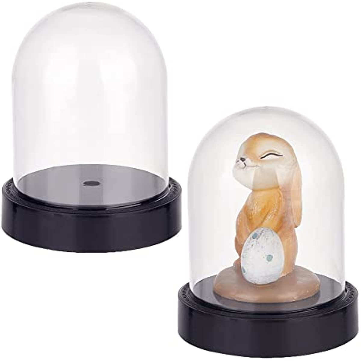 2 Set Plastic Dome Display Case Cloche Bell Jar with Base Clear