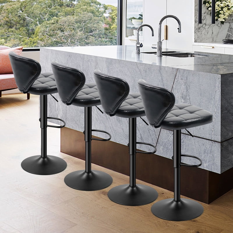Daluvenix Bar Stools with Back Sets of 2 ,Modern Barstools Adjustable Faux Leather Upholstered Swivel Bar Stools, Counter Height Bar Chairs with Back for Kitchen Island, Black
