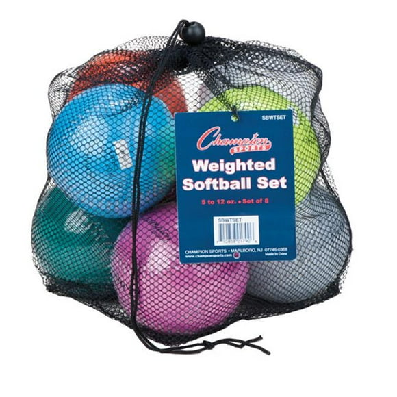 Champion Sports SBWTSET 12 in. Weighted Training Softball Set, Multi color - Set of 8