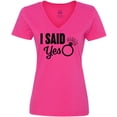 thumbnail image 3 of Inktastic I Said Yes with Engagement Ring Women's V-Neck T-Shirt, 3 of 5