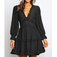 thumbnail image 1 of Women's Black V Neck Ruffle Detailing Open Back Dress, 1 of 12