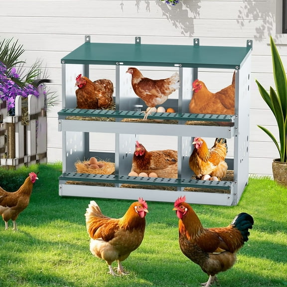 Jaxilyn Chicken Nesting Boxes,6 Compartments Metal Chicken Laying Box with Roll Out Egg Collection with Large Vented Holes for Chickens, Hens, Ducks, Large Egg Laying Boxes