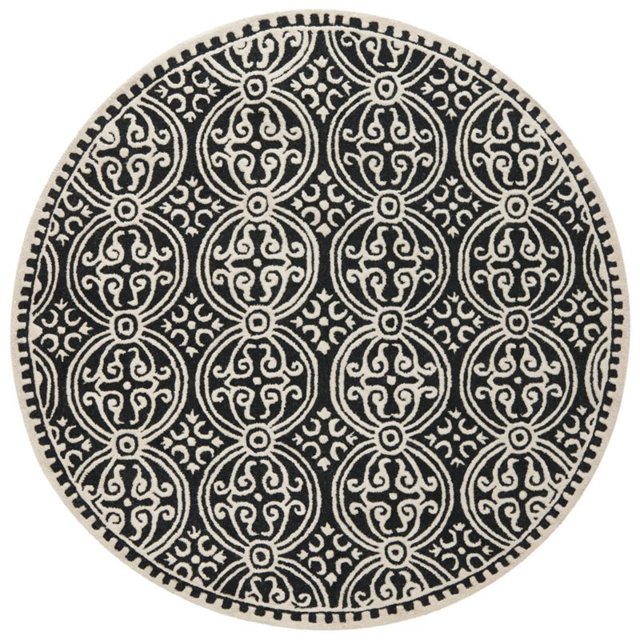 Safavieh Cambridge Collection CAM123E Handmade Moroccan Geometric Black and Ivory Premium Wool Round Area Rug (6' Diameter)