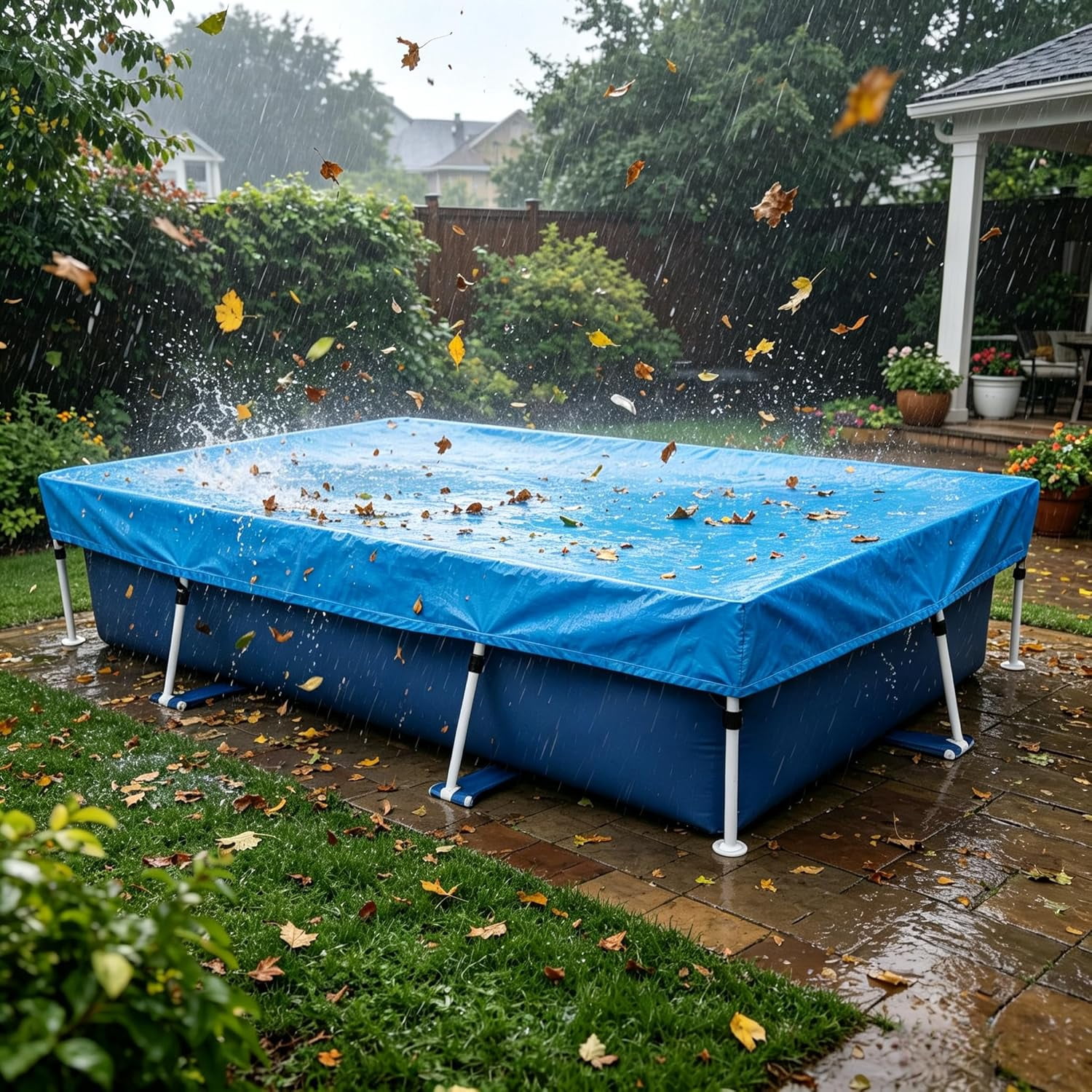 102" x 67" Rectangular Pool Covers for 8.5 ft x 5.6 ft Rectangle Frame Swimming Pools 102 X 63 Durable PE Tarpaulin Dust Proof Rain Proof Garden Outdoor