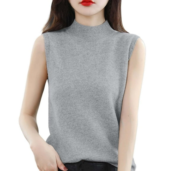 AOMPMSDX Half Turtleneck Vest Women's Sleeveless Bottoming Shirt Comfy Trendy Sweaters Outerwear Coats Comfy Trendy Winter Tops Outerwear Coats L Grey
