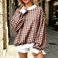 thumbnail image 6 of Htigea Plaid Sweatshirt for Women Mock Neck Long Sleeve Tops | Preppy Oversized Y2k Pullover, Aesthetic Drop Shoulder, Baggy, Casual, School, Going Out, Street, Fall Outfits Brown M, 6 of 7