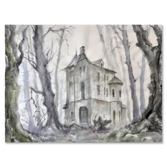Old Haunted Castle In The Woods 8 in x 12 in Painting Canvas Art Print, by Designart