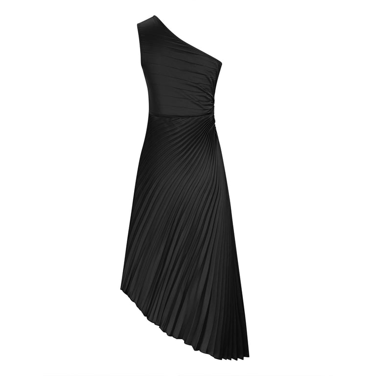 one shoulder asymmetrical hem midi dress Sofia One Shoulder Midi Dress Black