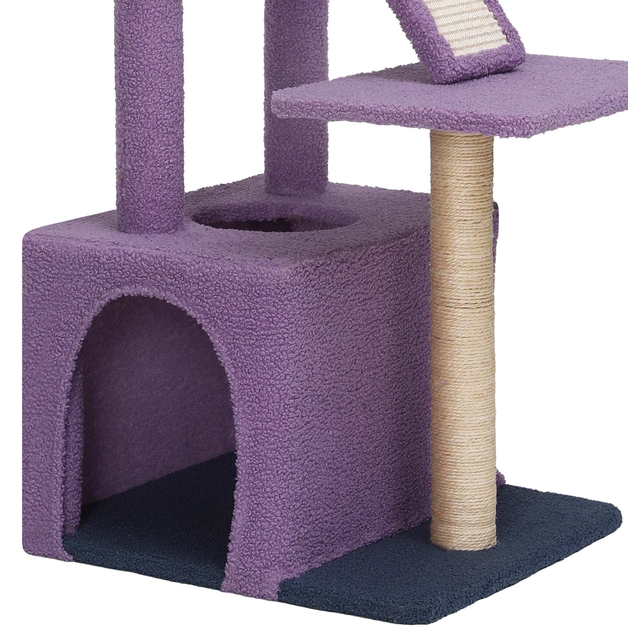 Uforic 48" Flower Cat Tree Tower, Purple/White Cat Climbing Tower with Detachable Perch, Condo & Sisal Scratching Posts