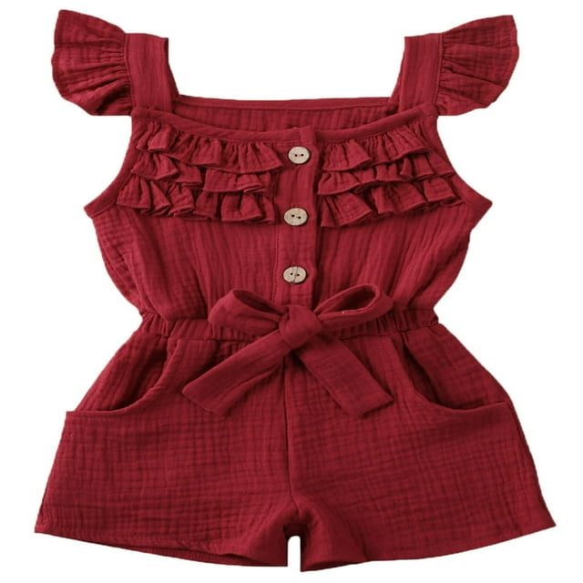 Bébé Enfant en Bas Âge Filles Vol Manches Volantes Ceinture Romper Tenues