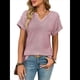 thumbnail image 1 of Blusas Elegantes e Informales de Corta para Mujer, Modernas, de Verano, con Cuello en V, Holgadas y A Rayas. Vino Tinto M, 1 of 9
