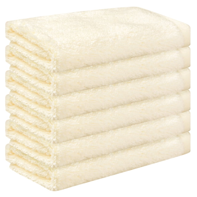 REGALWOVEN 6 Paquete de Toallas de Mano de Algodón, Paños de Cara Sólidos, Toalla Absorbente y de Secado Rápido para Baño Amarillo Claro 13" x 13"