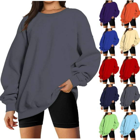 Utoimkio Women's Casual Long Sleeve Crewneck Sweatshirts Lightweight Pullover Sweatshirts Oversized Sweatshirts for Women Solid Loose Fit Tops Fall Casual Clothes