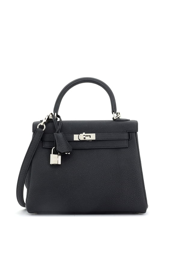 Pre-Owned Kelly Handbag Noir Togo with Palladium Hardware 25 By Rebag